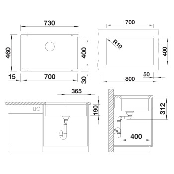 Кухонная мойка BLANCO SUBLINE 700-U SILG Volcano grey InFino O.AF SILGRANIT™, PuraDur™, Volcano grey 527356