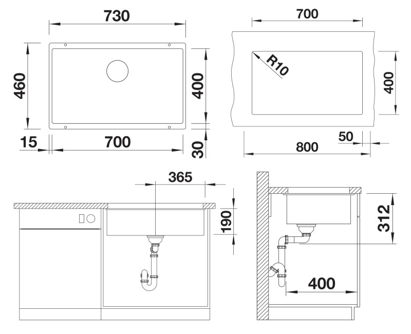 Кухонная мойка BLANCO SUBLINE 700-U SILG Volcano grey InFino O.AF SILGRANIT™, PuraDur™, Volcano grey 527356