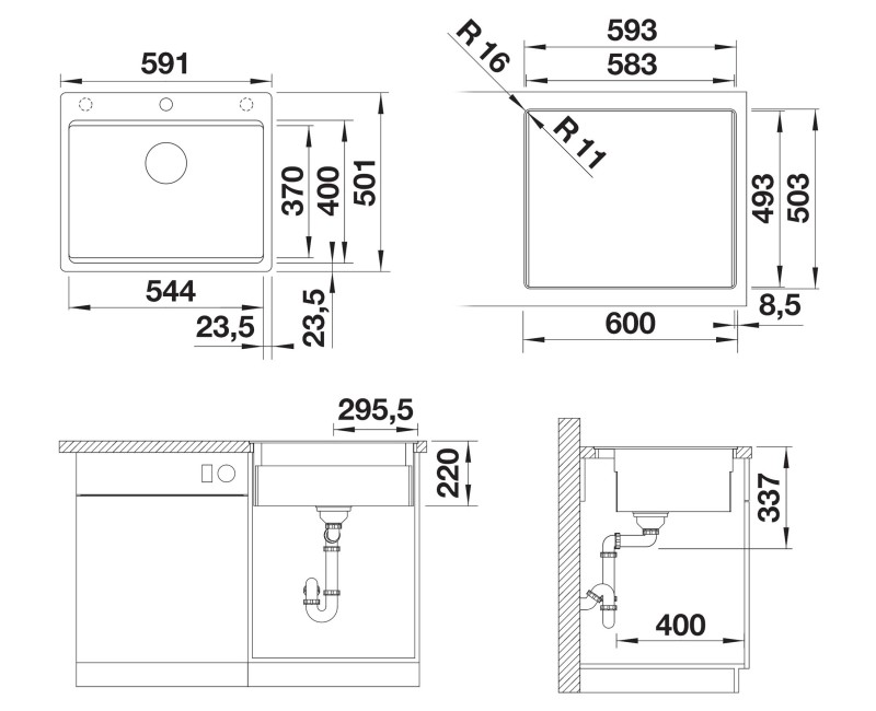 Кухонная мойка BLANCO ETAGON 6-F SILG Black M.ZUB O.AF SILGRANIT™, Black 527682