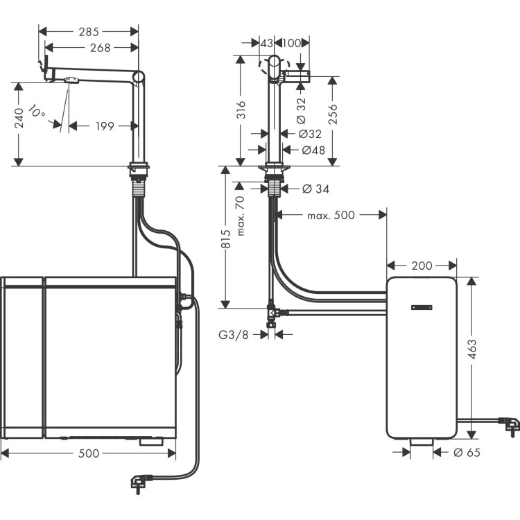 Vitruves maisītājs Hansgrohe Aqittura M91, SodaSystem, sBox, matēti melns 76810670
