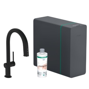 Hansgrohe Aqittura M91 shower mixer with pull-out head, SodaSystem, sBox, matte black 76836670