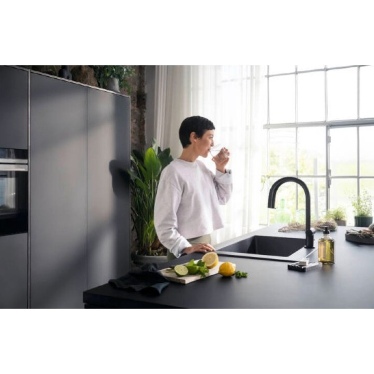 Vitruves maisītājs Hansgrohe Aqittura M91 ar izvelkamu galvu, SodaSystem, sBox, matēti melns 76836670