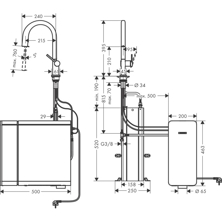 Vitruves maisītājs Hansgrohe Aqittura M91 ar izvelkamu galvu, SodaSystem, sBox, matēti melns 76836670