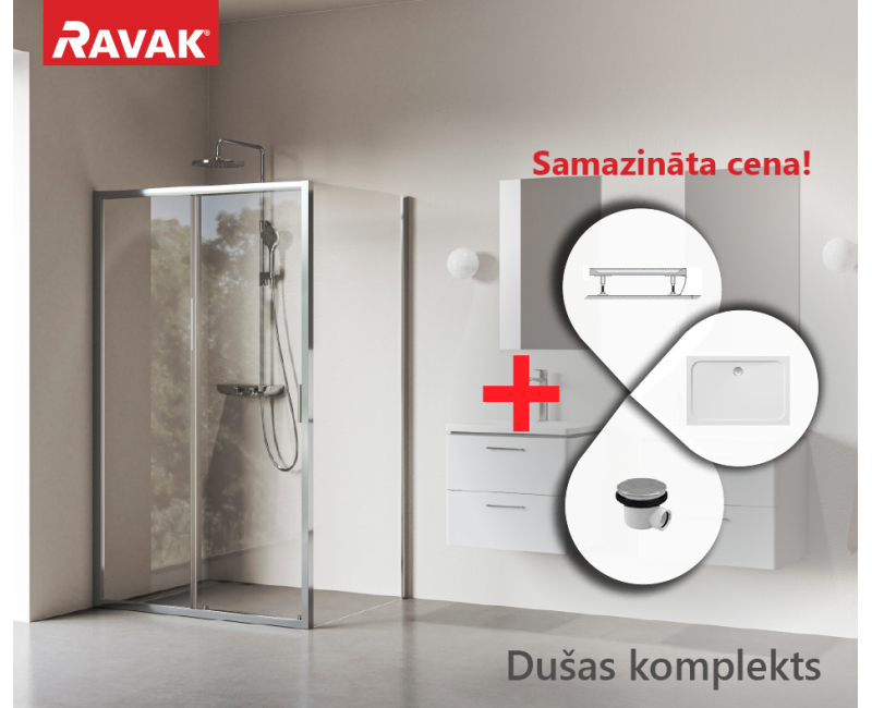 Комплект для душевой кабиныRAVAK SET20 XU3DP2-100 Левая сторона Прозрачное стекло, Хромированные профили