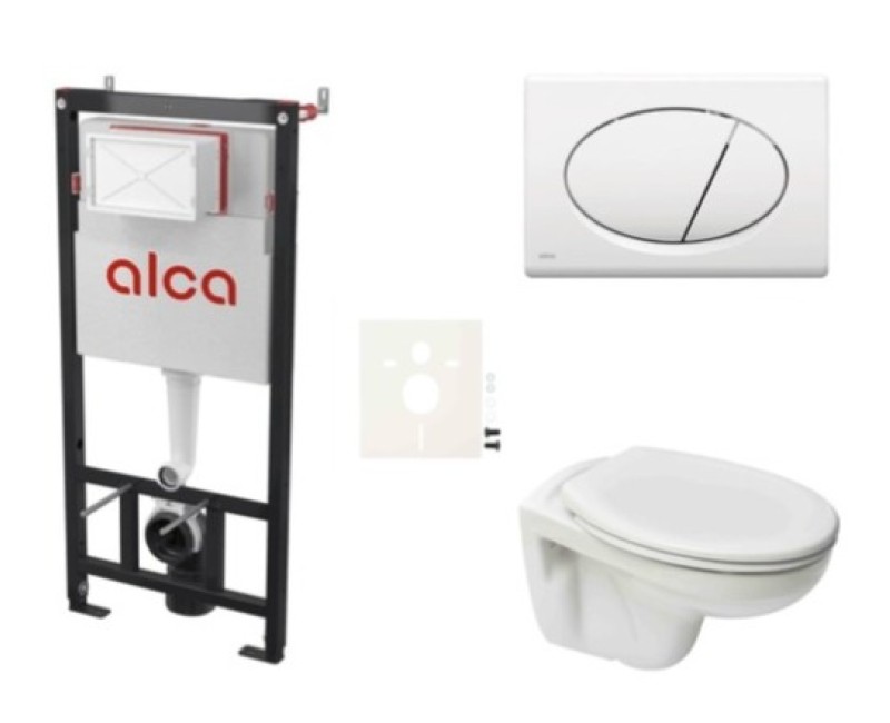 Tualetes poda komplekts Rāmis Alca ar podu S-Line Pro Rimless, vāku un Baltu pogu SIKOASP1