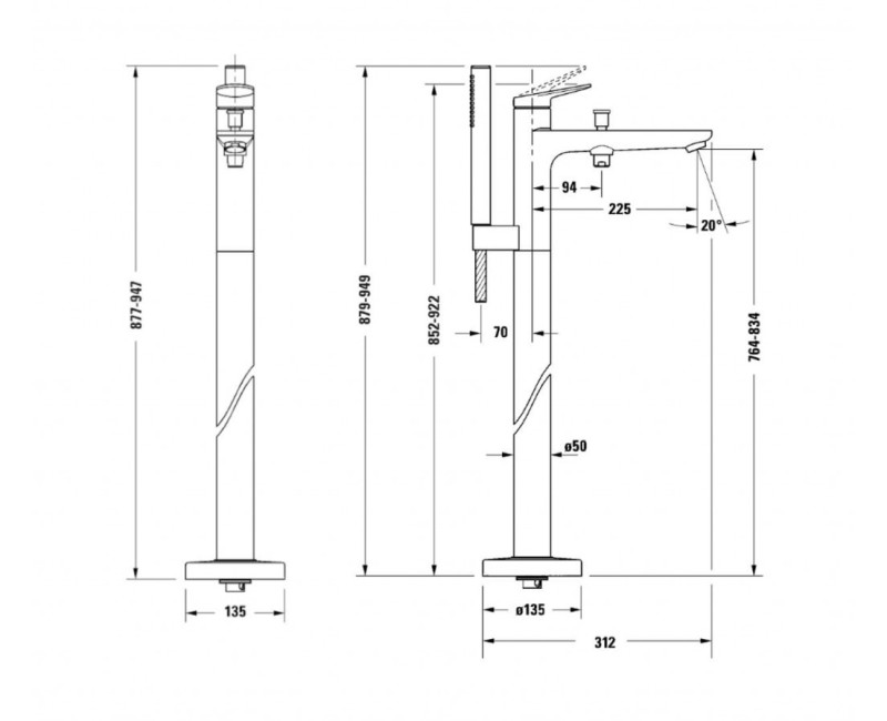 Vannas / Dušas maisītājs Duravit Wave Uz Grīdas, Melns Matēts WA5250000046