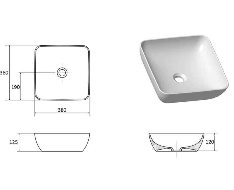 Vannas istabas izlietne RavakUni Slim 380 S B 38cm, balta