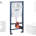 Tualetes poda komplekts Grohe Rapid SL ar Podu Kielle Oudee Vortex Rimless un SoftClose vāku, Skate Cosmopolitan poga, Balta 11BA3108