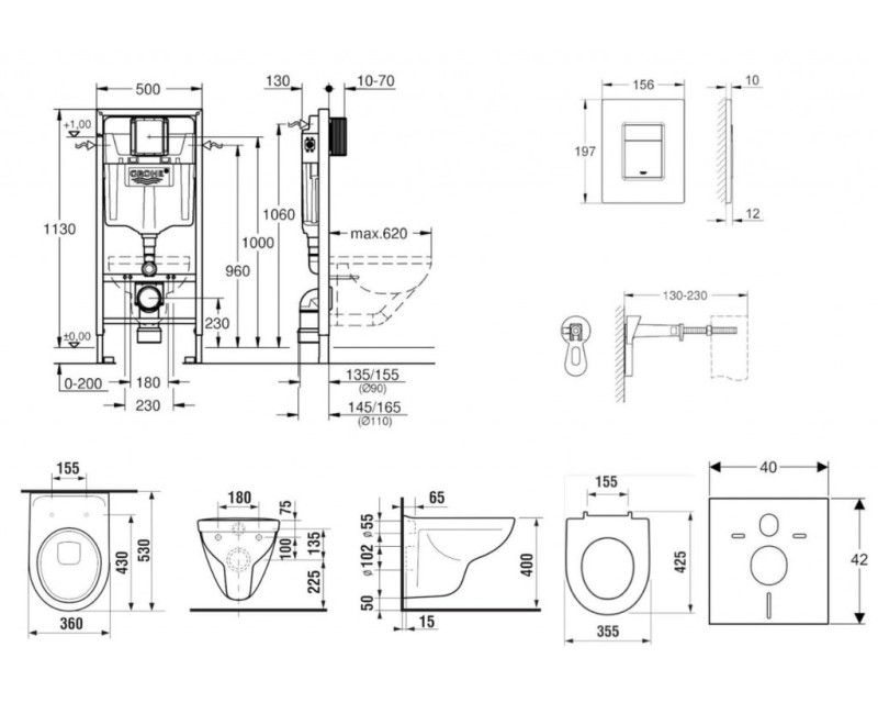 Tualetes poda komplekts Grohe Rapid SL ar podu Jika Lyra Plus ar vāku, Skate Cosmopolita pogas, hroms (38528SET-KJ1)
