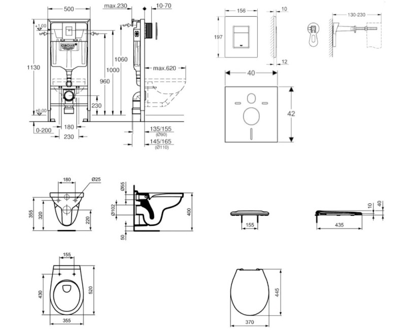 Tualetes poda komplekts Grohe Rapid SL Alpha pods Rimless ar SoftClose vāku, Skate Cosmopolitan poga, hroms 38528SET-KR