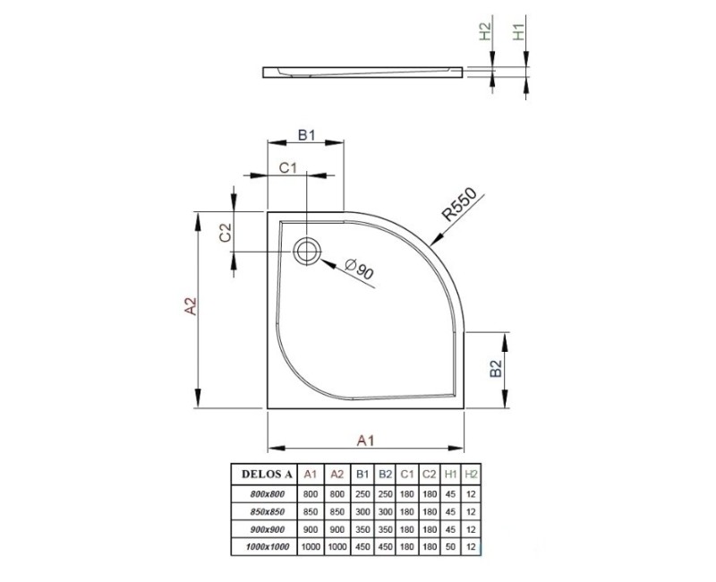 Radaway Dušas paliktnis pusapaļš Doros A 85x85, balts IZPĀRDOŠANA