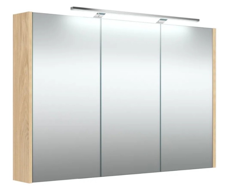 Зеркальный шкаф Raguvos Baldai Joy 100 со светодиодной (36см 4000К) подсветкой светлый дуб