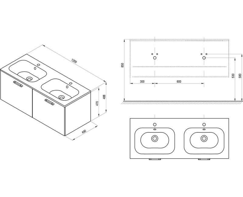 Vannas Istabas skapītis SD 1200 Chrome II (Bez Izlietnes) Balts, Rokturis Melns