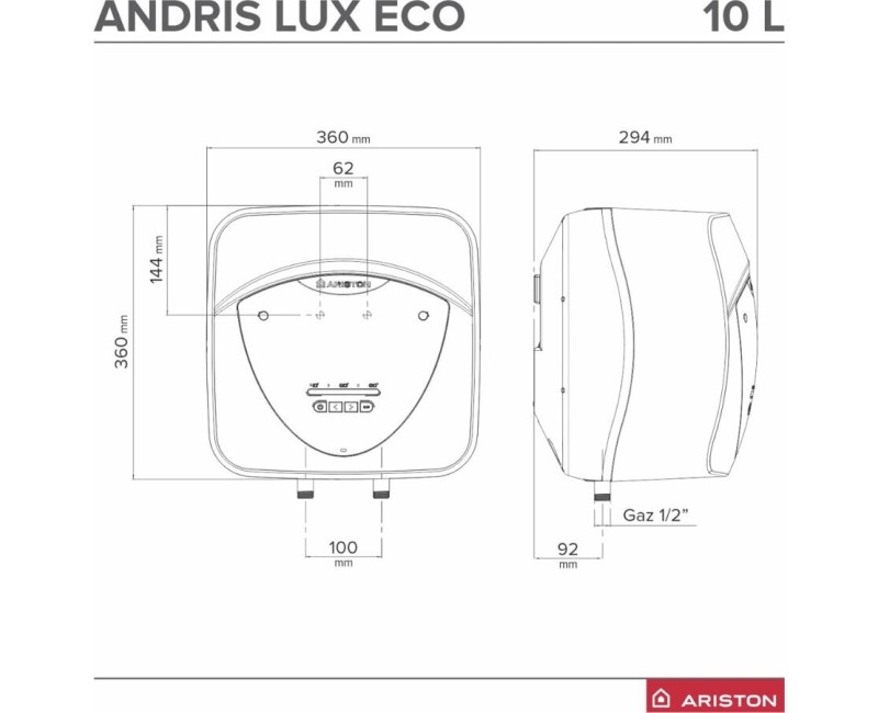 Elektriskais Ūdens Sildītājs (Boilers) ARISTON ANDRIS LUX ECO 10U/5 EU Zem izlietnes10L (3100346)