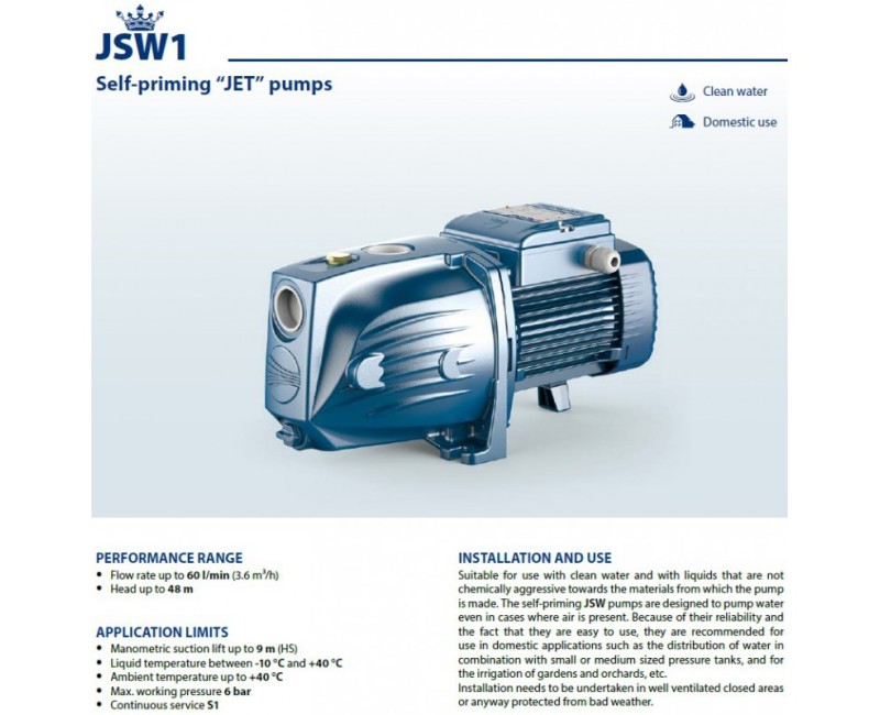 Водяной насос с Гидрофором Pedrollo JSWm2CX-50 CL (0,75 кВт ~230 В)
