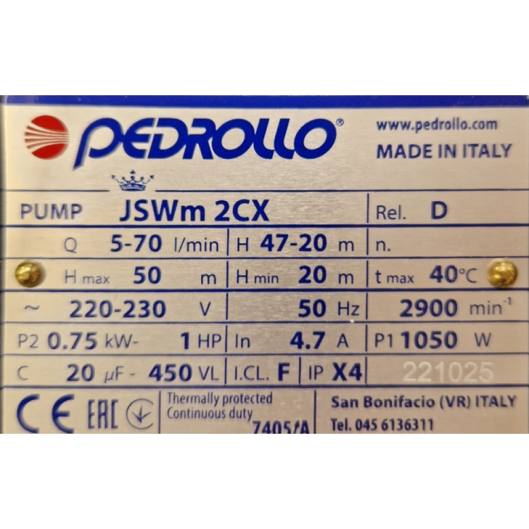 Водяной насос с Гидрофором Pedrollo JSWm2CX-60 APT(0,75 кВт ~230 В) Водяной насос с Гидрофором Pedrollo JSWm2CX-60 APT(0,75 кВт ~230 В)