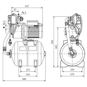 Ūdens sūknis ar hidroforu Wilo HWJ 204-20H 1.1kW 230V (2549381)