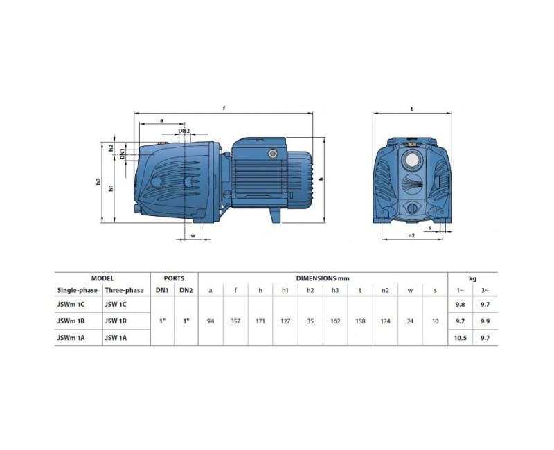 Насос для подачи воды Pedrollo JSWM1AX  (0,6 кВт ~ 230 В)