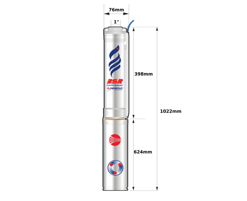 Dziļurbuma sūknis Pedroll 3SR m 2/21 0,75HP(0,55kW ~230V)