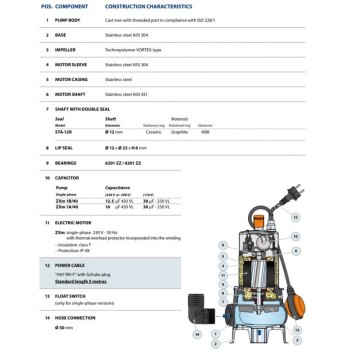 Погружной насос Pedrollo ZXM1A/40 (0,6 кВт ~230 В) с поплавком
