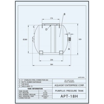 Hidrofors (Spiedkatls) AQUASKY PLUS horizontāls 18L APT-18H