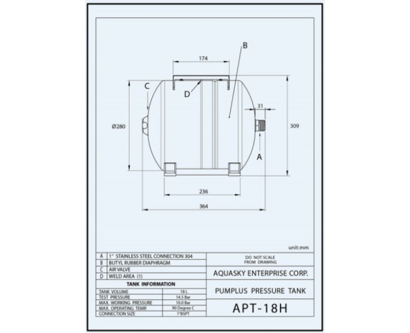 Гидрофор AQUASKY PLUS Горизонтальный 18л APT-18H