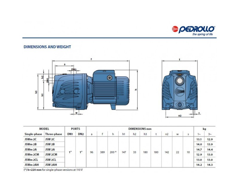 Ūdens sūknis ar hidroforu Pedrollo JSWM2AX-24CL (1,1kW ~230V)