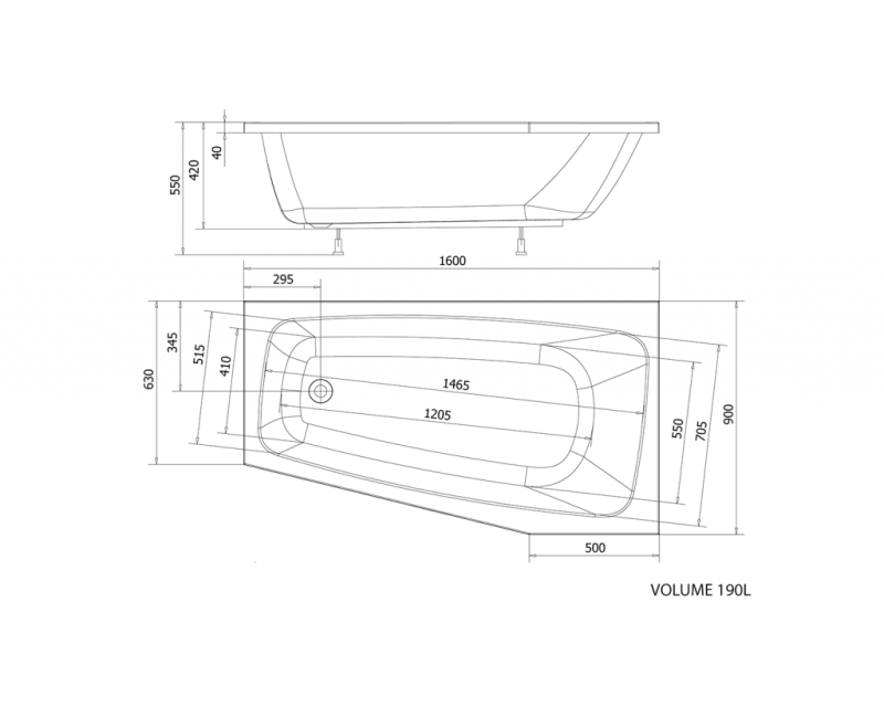 Vanna Aqualine Berounka, 160x90x42 cm, akrila, labā puse, asimetriskā, balta A1691