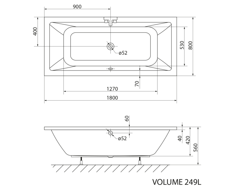 Ванна Aqualine NISA, 180x80x42 см, акриловая, белая A1880