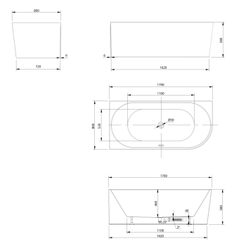 Brīvi stāvošā vanna Aqualine Tibera, 170x80 cm, akrila, kreisā, stūra, balta E1026