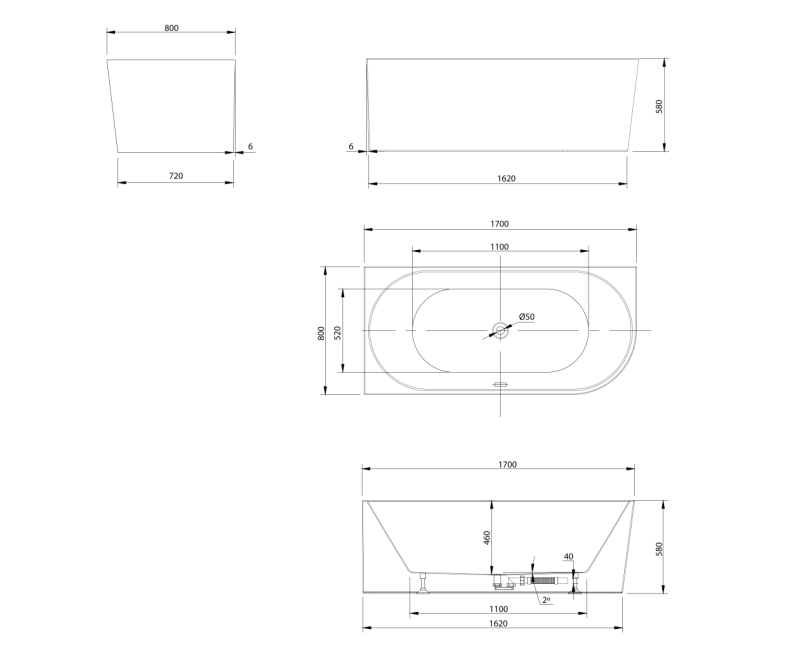 Отдельностоящая ванна Aqualine Tibera, 170x80 см, акриловая, левая, угловая, белая E1026
