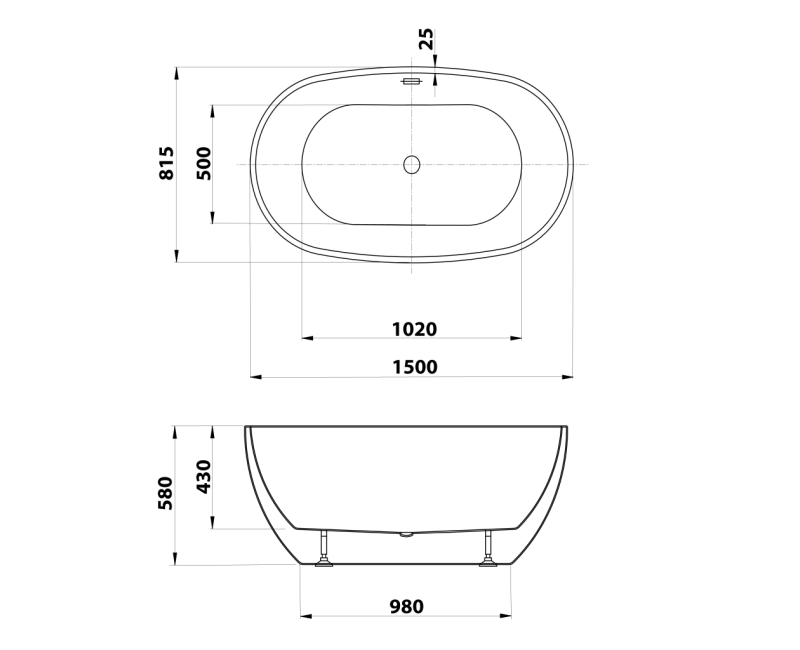 Отдельностоящая ванна Aqualine, 150x82 см, литой акрил, белая E1850