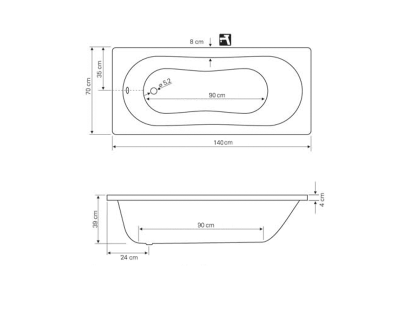 Vanna Aqualine Jizera, 140x70x39 cm, akrila, balta G1470