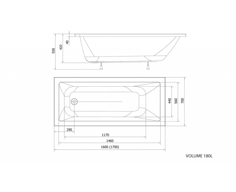 Vanna Aqualine DOUBRAVA, 160x70x42 cm, akrila, balta A1670