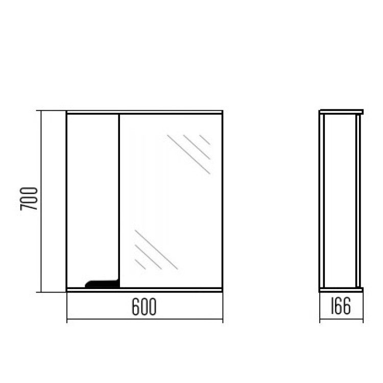 Spoguļskapītis Aqualine PREMIUM LUX 60, kreisais, metallic