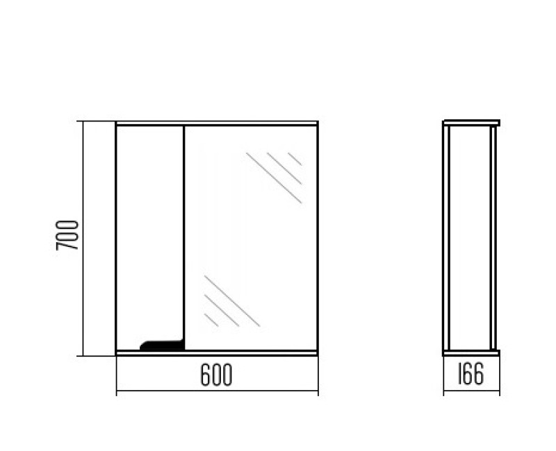 Spoguļskapītis Aqualine PREMIUM LUX 60, kreisais, metallic
