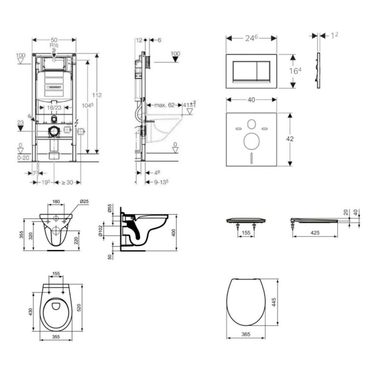 Tualetes poda komplekts Geberit Duofix rāmis ar Alpha Rimless podu ar SoftClose Vāku, Sigma30 Hromēta poga Tualetes poda komplekts Geberit Duofix rāmis ar Alpha Rimless podu ar SoftClose Vāku, Sigma30 Hromēta poga