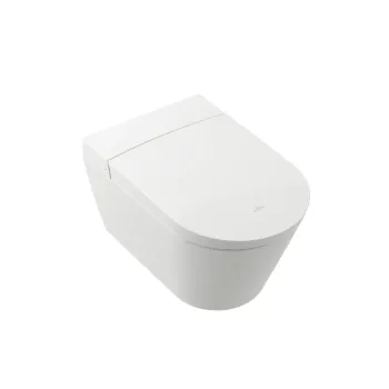 Piekaramais Tualetes pods ar Bide Villeroy & Boch Tivo, Elektronisks, DirectFlush, CeramicPlus, SoftClose, ar automātisku sprauslu tīrīšanu, ar regulējamu ūdens temperatūru un spiedienu, ar tālvadību, 430 x 400 x 609 mm, Balts, V22EM101
