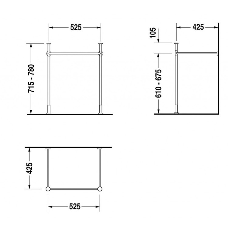 Izlietnes kājas Duravit Vero, 52.5cm Hromēta Izlietnes kājas Duravit Vero, 52.5cm Hromēta
