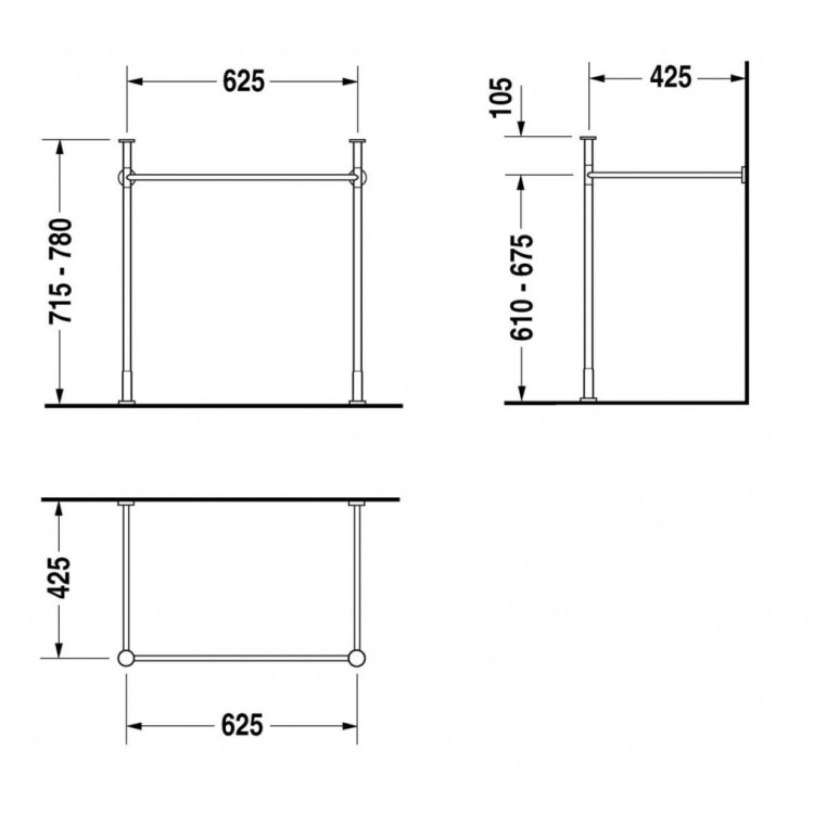Izlietnes kājas Duravit Vero, 62.5cm Hromēta Izlietnes kājas Duravit Vero, 62.5cm Hromēta