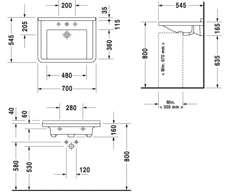 Vannas istabas izlietne Duravit Starck 3, 70x55cm, Balta