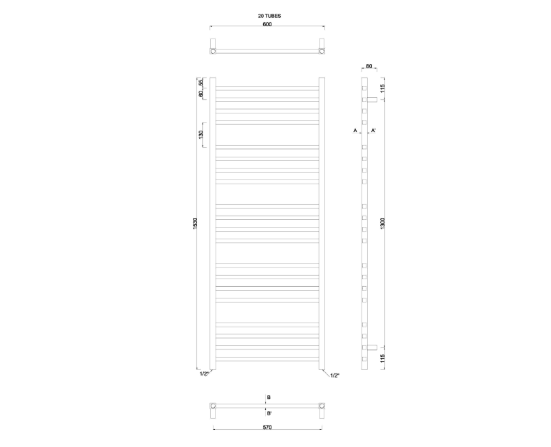 Полотенцесушитель / Радиатор Sapho Metro 60x153см, 497Вт, хром 0411-02