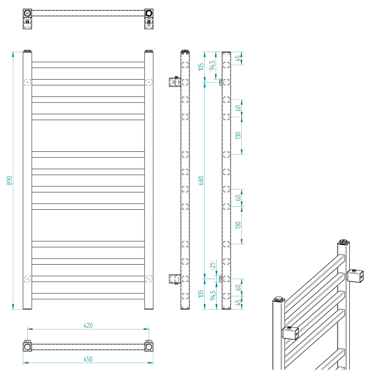 Полотенцесушитель / Радиатор Sapho Metro 45x89 см, 239 Вт, хром 0411-03