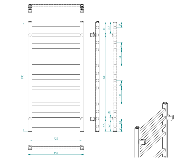 Полотенцесушитель / Радиатор Sapho Metro 45x89 см, 239 Вт, хром 0411-03