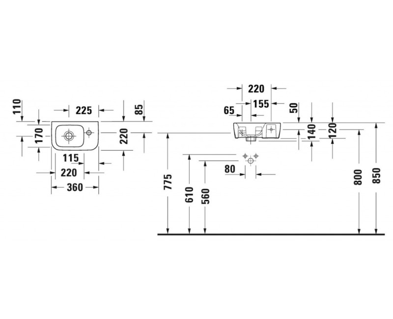 Раковина для ванной Duravit DuraStyle 36x22 см, правая сторона, белая
