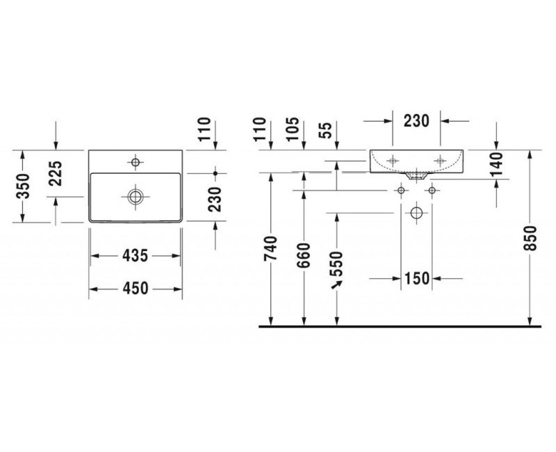 Раковина для ванной Duravit DuraSquare WonderGliss DuraCeram® 45x35 см