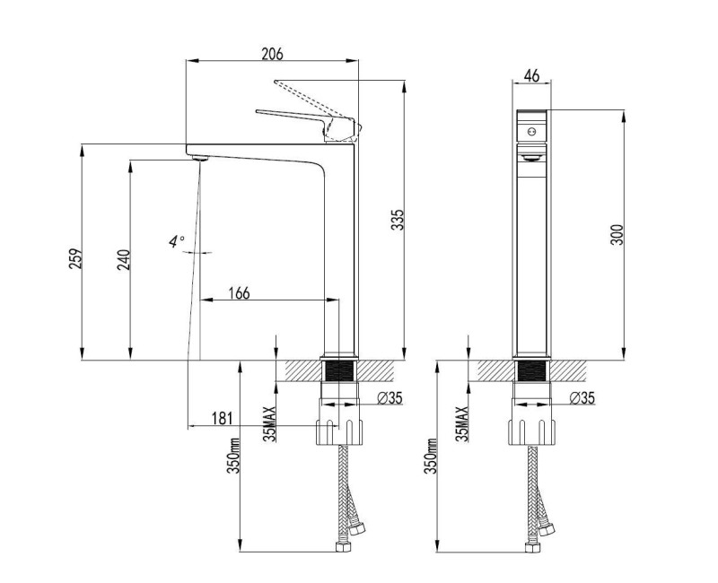 Смеситель для раковины Kielle Arkas I приподнятый черный матовый 10111114