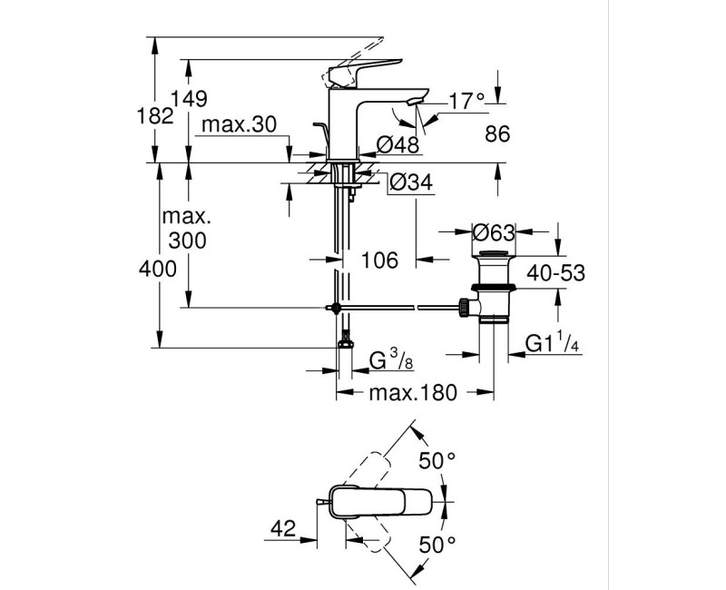 Vannas istabas izlietnes maisītājs GROHE Cubeo S-Size Melns Matēts 1016942430
