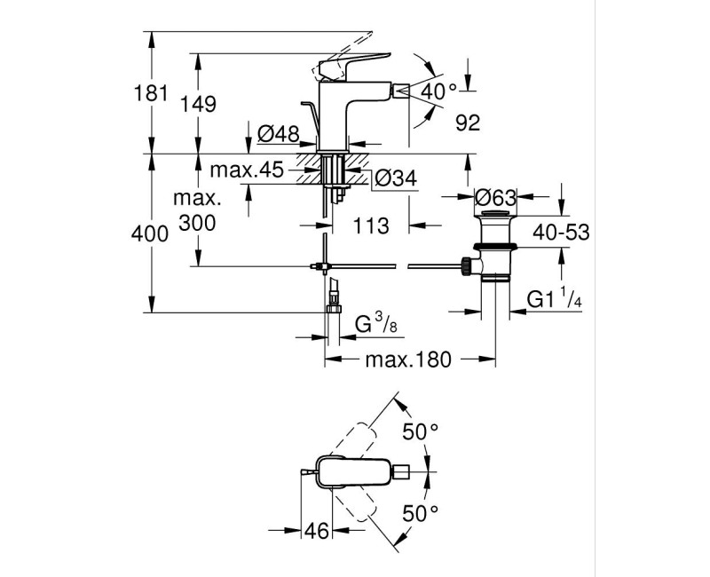 Bide maisītājs GROHE Cubeo S-Size Melns Matēts 1018102430