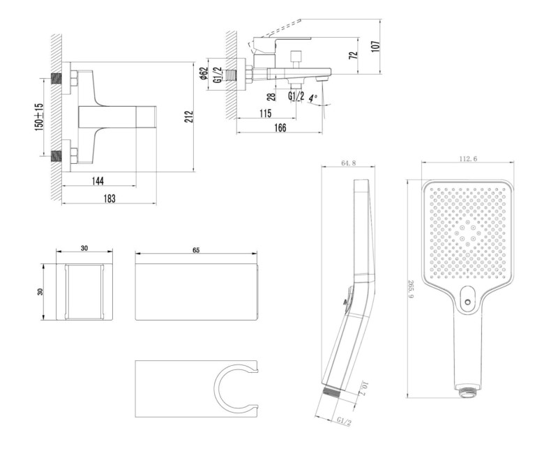 Смеситель для ванны/душа Kielle Arkas I с душевым кабелем и ручкой, хром